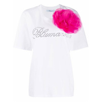 Blumarine Camisa mangas curtas com flor de mesh - Branco