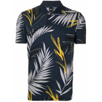 BOSS Camisa polo com estampa de folhas - Azul