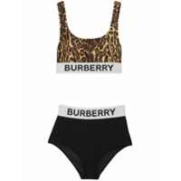 Burberry Biquíni preto com estampa de leopardo e detalhe de logo