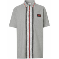 Burberry Camisa polo com listra e monograma - Cinza