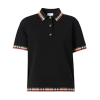 Burberry Camisa polo mangas curtas com acabamento xadrez - Preto