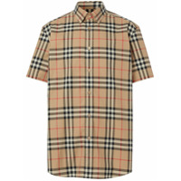 Burberry Camisa xadrez mangas curtas de algodão com acabamento engomado - Neutro