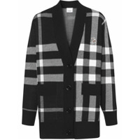 Burberry Cardigan xadrez com aplicações - Preto