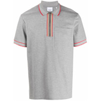 Burberry Icon stripe detail cotton zip-front polo shirt - Cinza