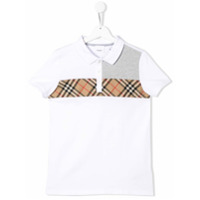 Burberry Kids Camisa polo com recorte xadrez - Branco