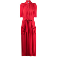 Burberry Vestido mangas curtas com franzido - Vermelho