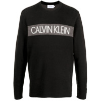 Calvin Klein Moletom com estampa de logo e acabamento canelado - Preto