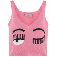 Chiara Ferragni Blusa cropped de jacquard e tricô com logo - Rosa