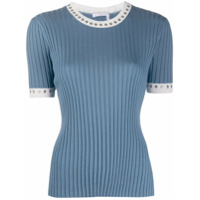 Chloé Blusa de tricô canelada com aplicação de ilhoses - Azul