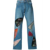 Christopher Kane Calça jeans reta com patches - Azul