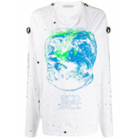 Christopher Kane Camiseta mangas longas com estampa planeta Terra - Branco