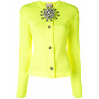 Christopher Kane Cardigan canelado com broche de cristal - Amarelo