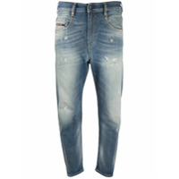 Diesel Calça jeans cropped cintura média com efeito destroyed - Azul