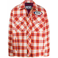 Diesel Camisa xadrez com patch de logo - Laranja