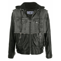 Diesel hooded leather and denim jacket - Preto