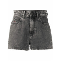 Diesel Short jeans cintura alta com lavagem estonada - Preto