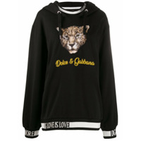 Dolce & Gabbana Blusa de moletom com animal print e capuz - Preto