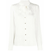 Dolce & Gabbana Blusa de seda com logo e amarração na gola - Branco