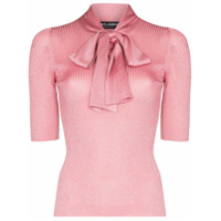 Dolce & Gabbana Blusa metálica com laço na gola de tricô canelado - Rosa