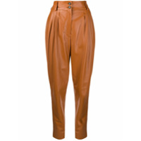 Dolce & Gabbana Calça cintura alta de couro - Marrom