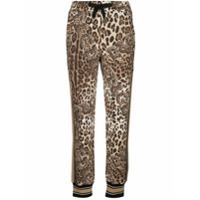 Dolce & Gabbana Calça esportiva com estampa de leopardo e logo - Marrom