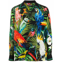 Dolce & Gabbana Camisa Hawaii com estampa de papagaio - Preto