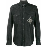 Dolce & Gabbana Camisa jeans com logo bordado - Preto