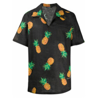 Dolce & Gabbana Camisa mangas curtas de linho com estampa de abacaxi - Preto