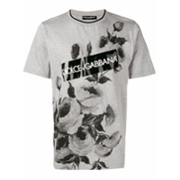 Dolce & Gabbana Camiseta floral com logo - Cinza