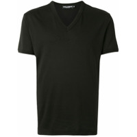 Dolce & Gabbana Camiseta gola V com logo bordado - Preto