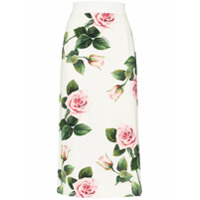 Dolce & Gabbana Charmeuse floral-print midi skirt - Branco
