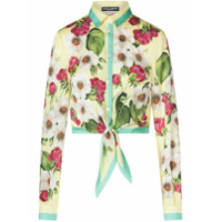 Dolce & Gabbana floral-print tie front shirt - Amarelo