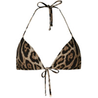 Dolce & Gabbana leopard print triangle bikini top - Marrom