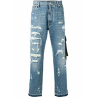 Dolce & Gabbana ripped detail piped jeans - Azul