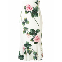 Dolce & Gabbana Saia midi com estampa de rosas tropicais - Branco
