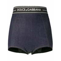 Dolce & Gabbana Short jeans cintura alta com logo - Azul