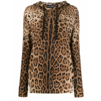 Dolce & Gabbana Suéter animal print de cashmere com capuz - Marrom