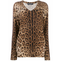 Dolce & Gabbana Suéter de cashmere com estampa animal print - Marrom