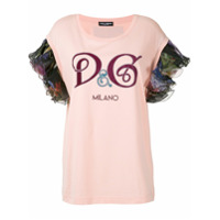 Dolce & Gabbana T-shirt com babados estampada - Rosa