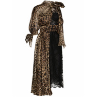 Dolce & Gabbana Vestido midi animal print com renda - Preto