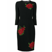 Dolce & Gabbana Vestido midi com bordado floral - Preto