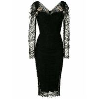 Dolce & Gabbana Vestido midi de renda com aplicação - Preto