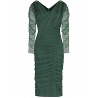 Dolce & Gabbana Vestido midi decote V com franzido e tela - Verde