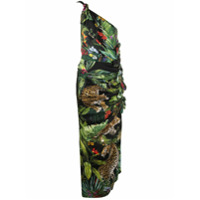 Dolce & Gabbana Vestido ombro único com estampa de selva - Verde