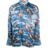 Doublet Camisa com estampa e fechamento alamares - Azul