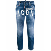 Dsquared2 Calça jeans cropped com logo Icon - Azul