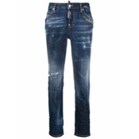Dsquared2 Calça jeans slim cropped com efeito destroyed - Azul
