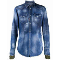Dsquared2 Camisa jeans com botõe e efeito desbotado - Azul