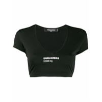 Dsquared2 Camiseta cropped preta com estampa de slogan - Preto
