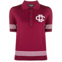 Dsquared2 virgin wool polo top with stripe and logo detail - Vermelho